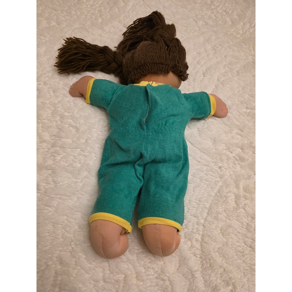 Vintage 1982 Cabbage Patch Kids Doll Brown Hair Yarn Pigtails Green Sleeper 80s - Picture 4 of 16